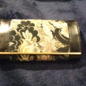 Floral stiched black real leather wallet